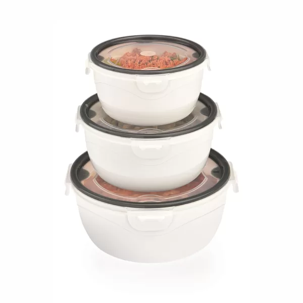 Pure White Body Lock & Fit Round Box 3 Pcs Set ( 0,65 L + 1,1 L + 1,9 L )